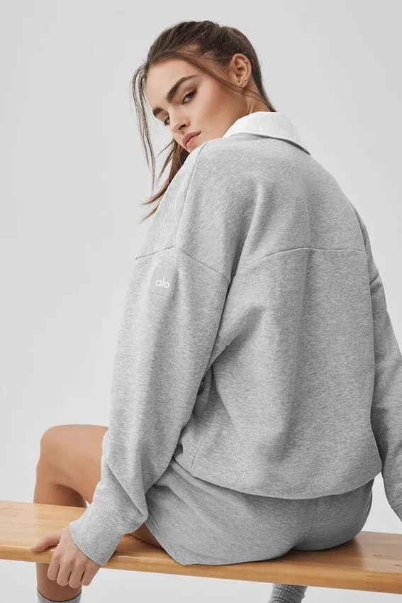 Pull Henley à manches longues Take It Easy - Gris chiné athlétique/Blanc
