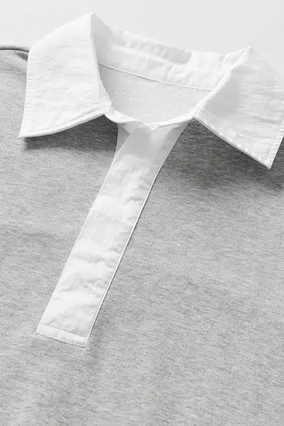 Pull Henley à manches longues Take It Easy - Gris chiné athlétique/Blanc