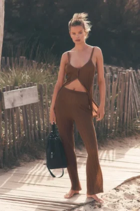 Pull High-Waist Straight Leg Pant – Marron « Sun Kissed »