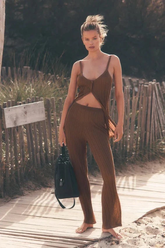Pull High-Waist Straight Leg Pant – Marron « Sun Kissed »
