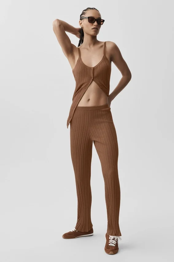 Pull High-Waist Straight Leg Pant – Marron « Sun Kissed »