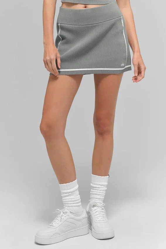 Pull Highline en maille côtelée – Gris lunaire/Blanc