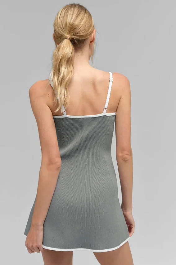 Pull Highline en maille côtelée – Gris lunaire/Blanc