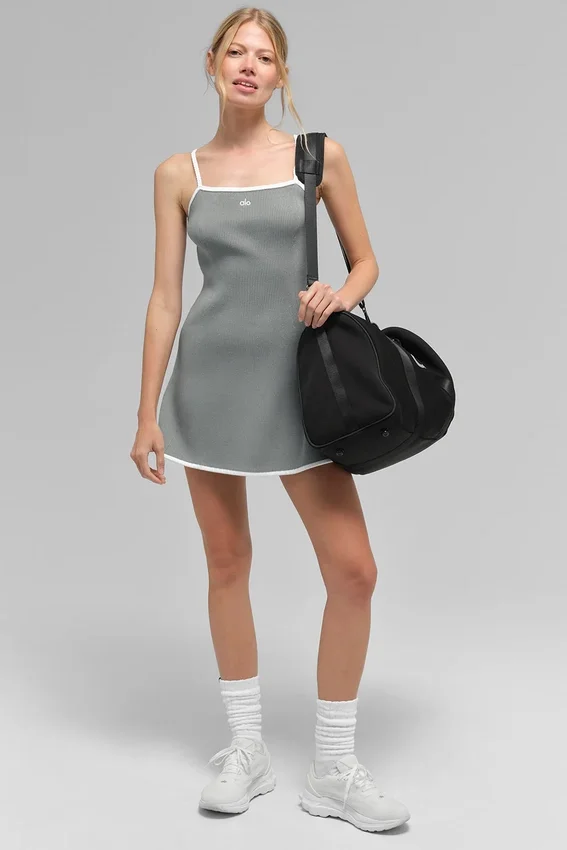 Pull Highline en maille côtelée – Gris lunaire/Blanc