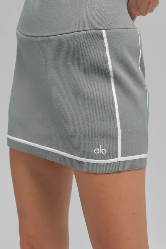 Pull Highline en maille côtelée – Gris lunaire/Blanc
