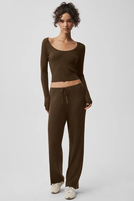 Pull large taille mi-haute en maille « Unwind » - Espresso