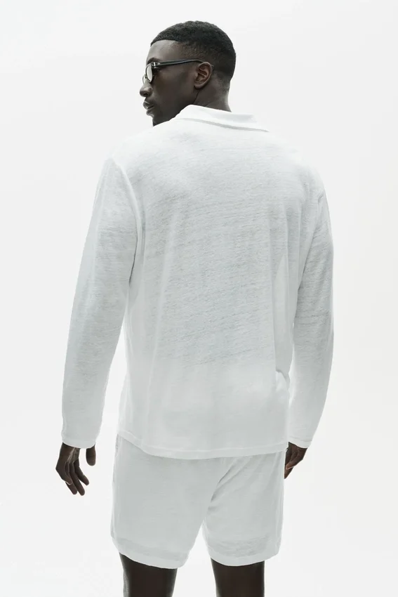 Pull à manches longues « Coastal » en jersey de lin - Blanc