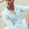 Pull à manches longues en jersey de lin « Coastal » - Bleu bord de mer