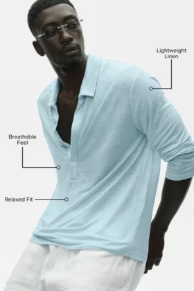 Pull à manches longues en jersey de lin « Coastal » – Bleu bord de mer
