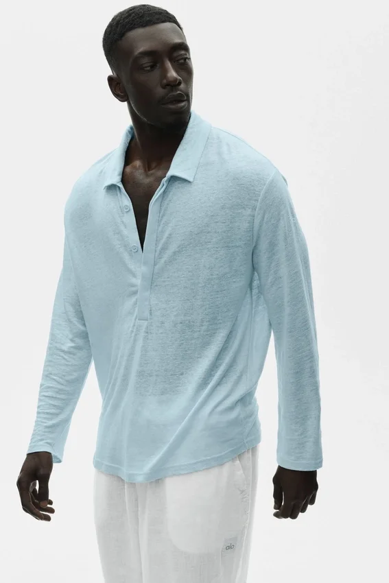 Pull à manches longues en jersey de lin « Coastal » - Bleu bord de mer