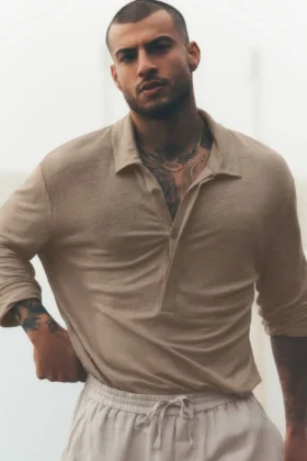Pull à manches longues en jersey de lin « Coastal » - Gravel