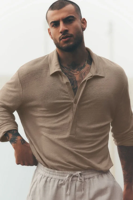 Pull à manches longues en jersey de lin « Coastal » - Gravel