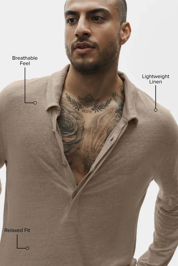 Pull à manches longues en jersey de lin « Coastal » - Gravel