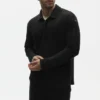 Pull à manches longues en jersey de lin « Coastal » – Noir