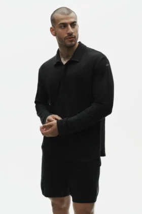Pull à manches longues en jersey de lin « Coastal » – Noir