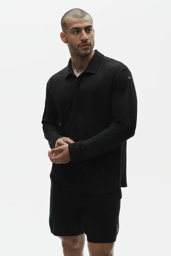Pull à manches longues en jersey de lin « Coastal » – Noir