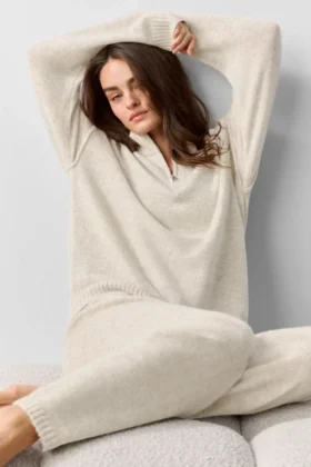 Pull New Class en laine et cachemire à fermeture éclair 1/4 - Gris chiné