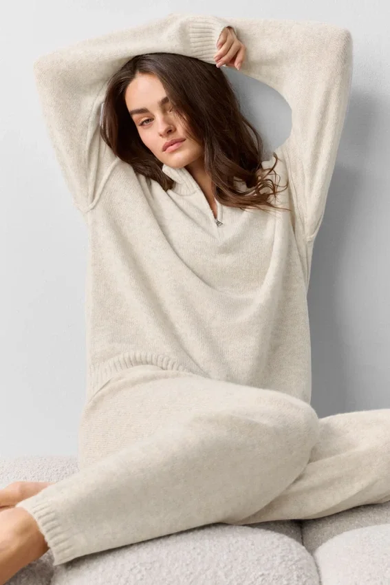 Pull New Class en laine et cachemire à fermeture éclair 1/4 - Gris chiné