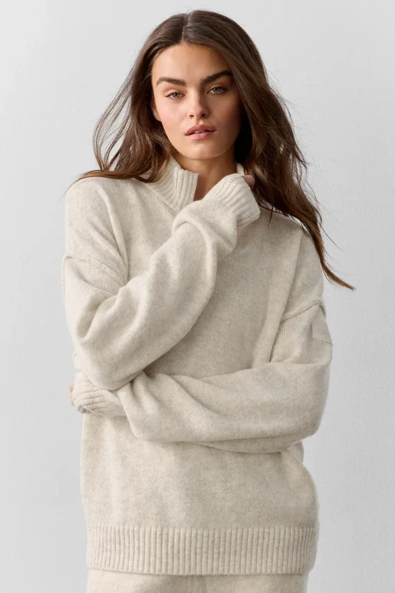 Pull New Class en laine et cachemire à fermeture éclair 1/4 - Gris chiné