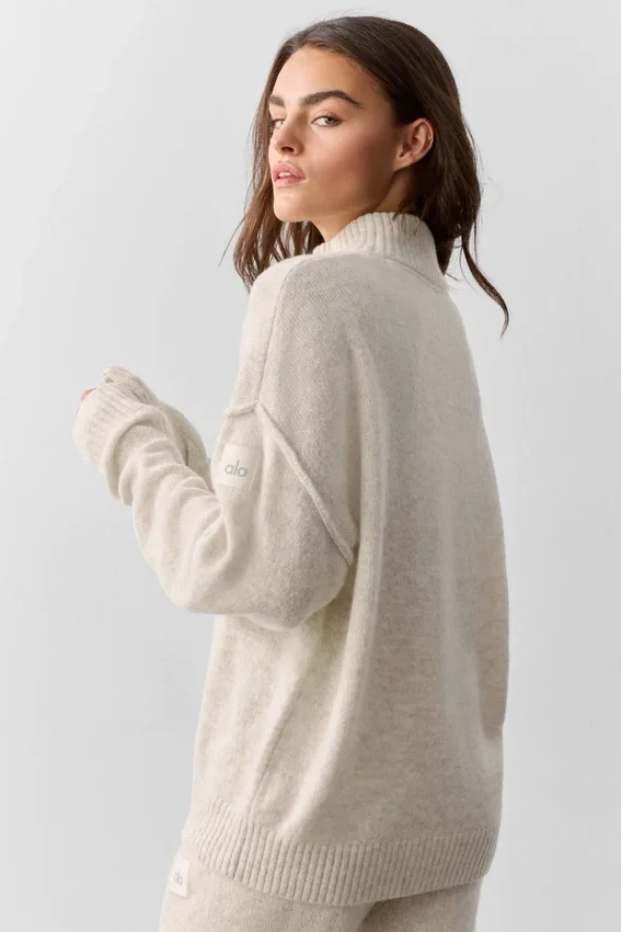 Pull New Class en laine et cachemire à fermeture éclair 1/4 - Gris chiné