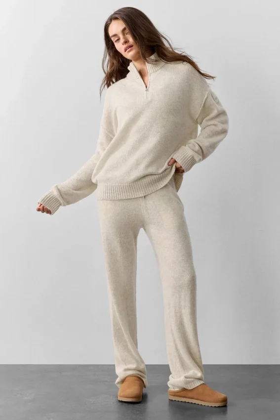 Pull New Class en laine et cachemire à fermeture éclair 1/4 - Gris chiné
