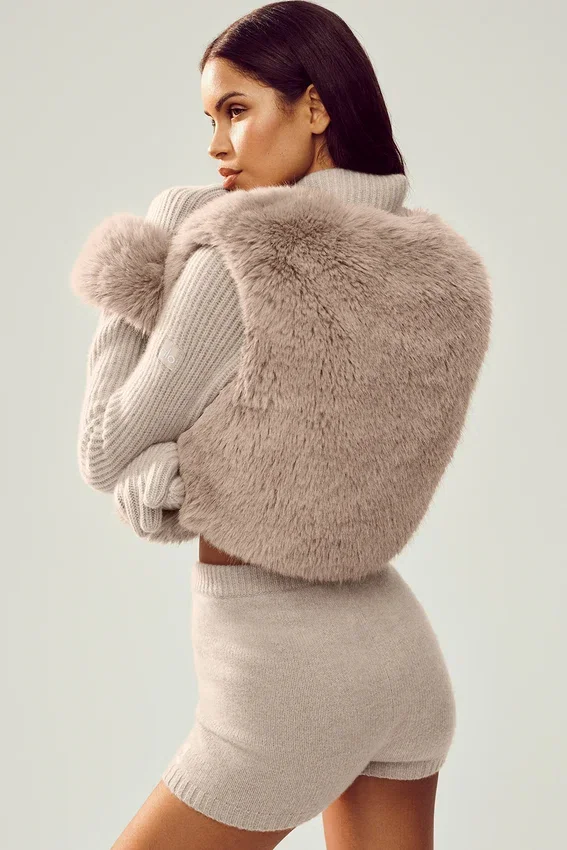 Pull Northstar en cachemire et fausse fourrure à fermeture éclair intégrale - Gris chiné