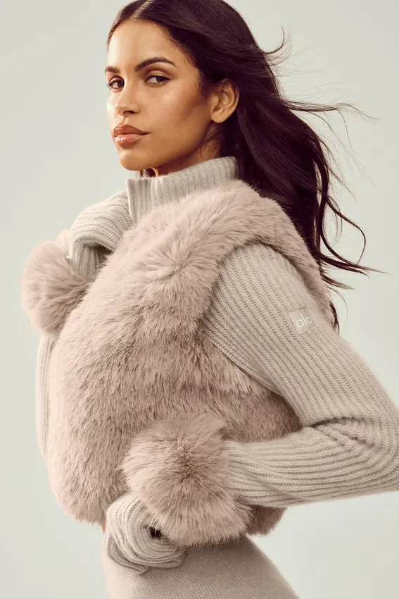 Pull Northstar en cachemire et fausse fourrure à fermeture éclair intégrale - Gris chiné