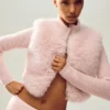 Pull Northstar en cachemire et fausse fourrure à fermeture éclair intégrale - Rose givré