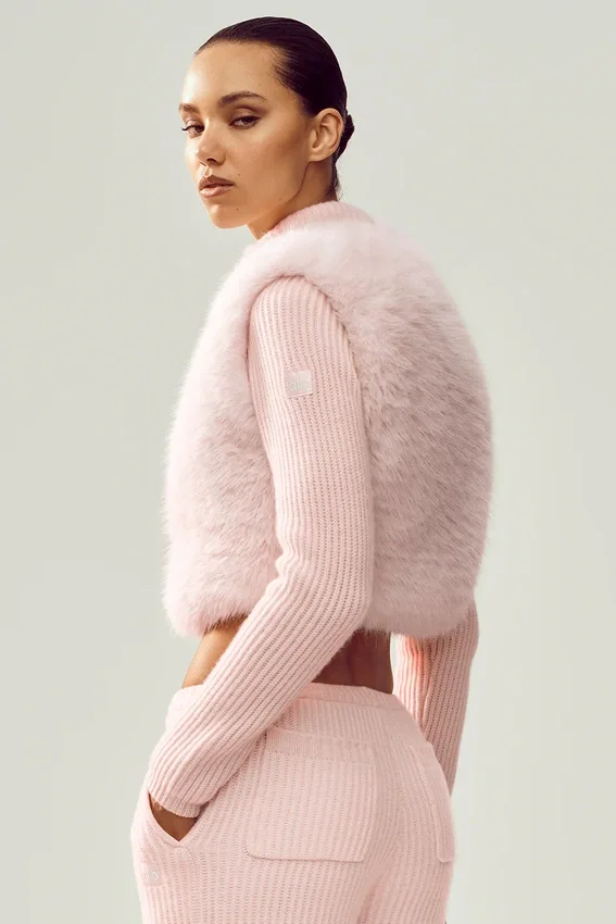 Pull Northstar en cachemire et fausse fourrure à fermeture éclair intégrale - Rose givré