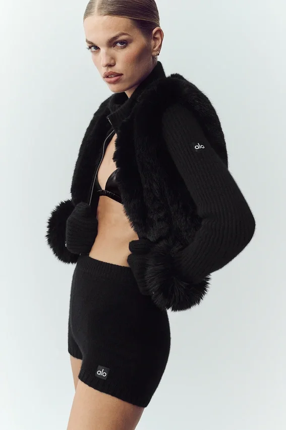 Pull Northstar à fermeture éclair intégrale en fausse fourrure et cachemire - Noir