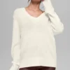 Pull oversize à col en V en laine et cachemire New Class - Ivoire