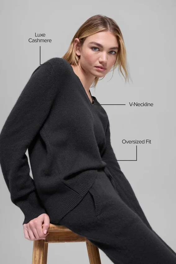 Pull oversize en laine et cachemire « New Class » à col en V – Noir
