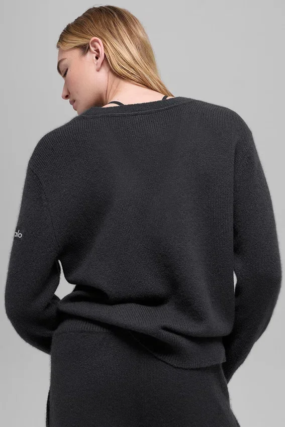 Pull oversize en laine et cachemire « New Class » à col en V – Noir