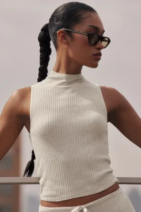Pull sans manches en maille « Sweater Knit Unwind » - Avoine chiné