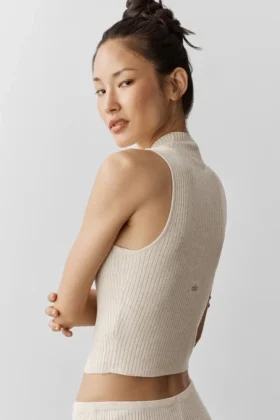 Pull sans manches en maille « Sweater Knit Unwind » – Avoine chiné