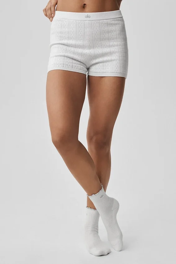 Pull sexy « Be Mine » en maille pointelle – Blanc semi-transparent