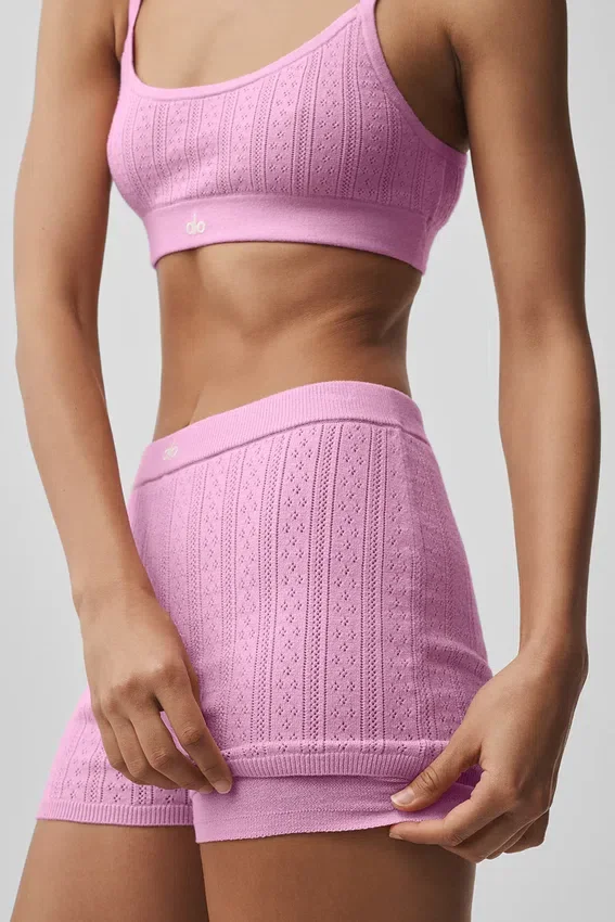 Pull sexy « Be Mine » en maille pointelle – Rose bonbon