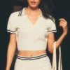 Pull tennis club en maille – Ivoire/Bleu marine