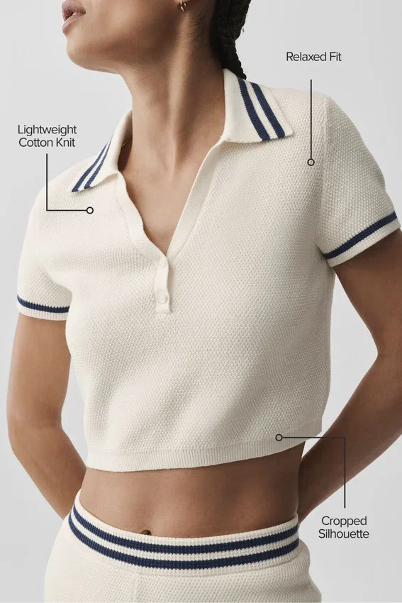 Pull tennis club en maille – Ivoire/Bleu marine