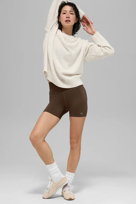 Pull unisexe à col rond « New Class » en laine et cachemire - Beige chiné