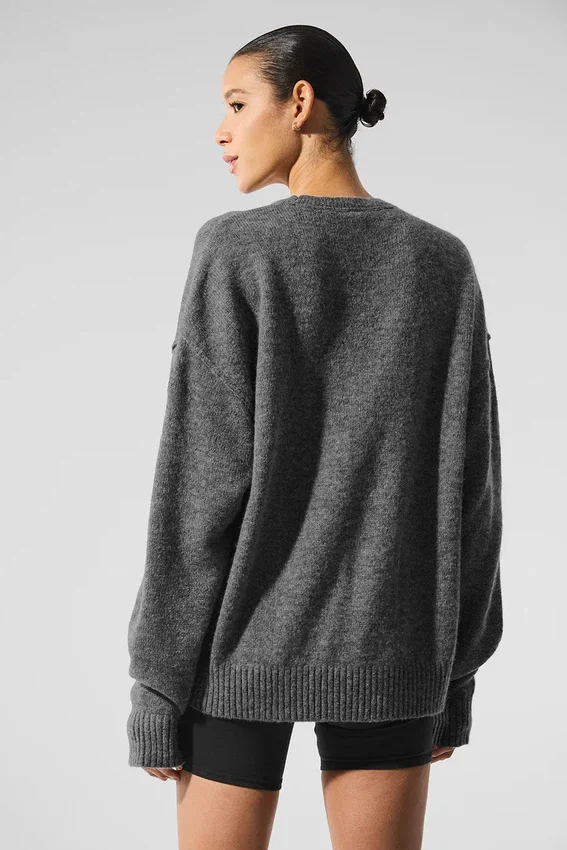 Pull unisexe à col rond « New Class » en laine et cachemire - Gris platine