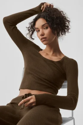 Pull Unwind à manches longues en maille - Espresso