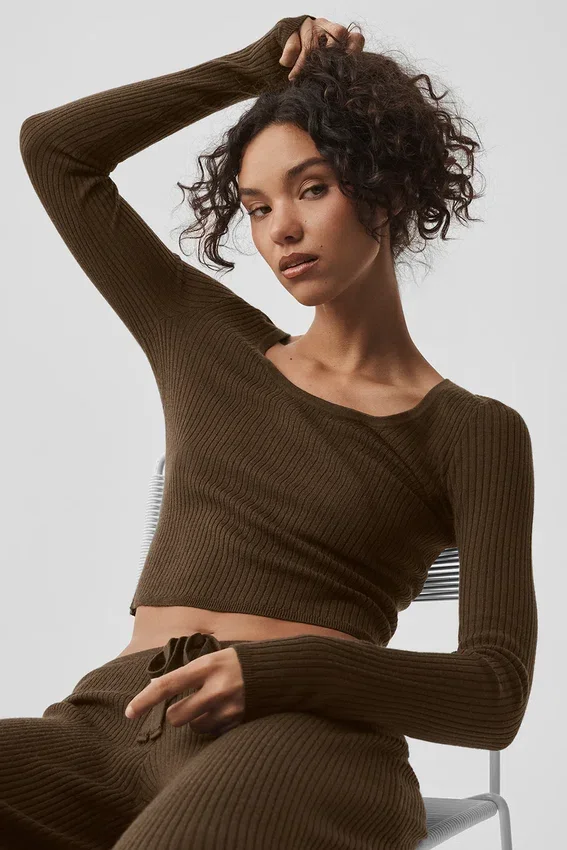 Pull Unwind à manches longues en maille - Espresso
