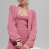 Pull zippé intégral en maille Tennis Club – Rose sauvage/Blanc