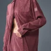 Robe-chemise micro-plissée - Truffe bordeaux