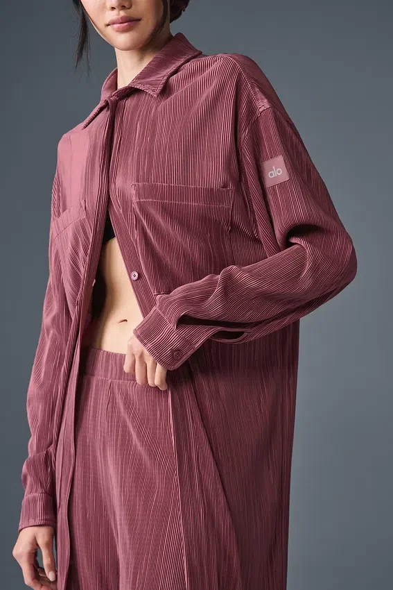 Robe-chemise micro-plissée - Truffe bordeaux
