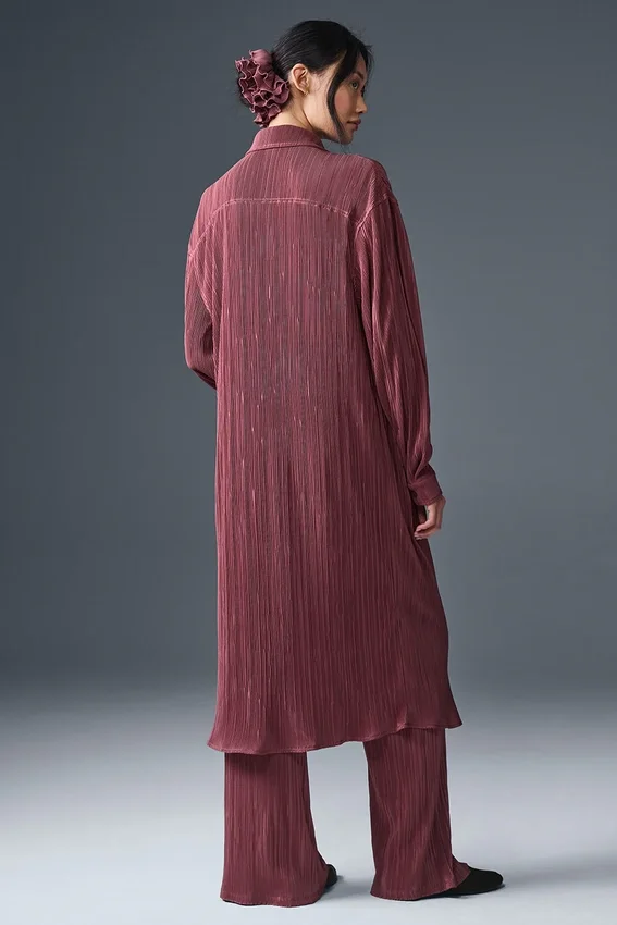 Robe-chemise micro-plissée - Truffe bordeaux