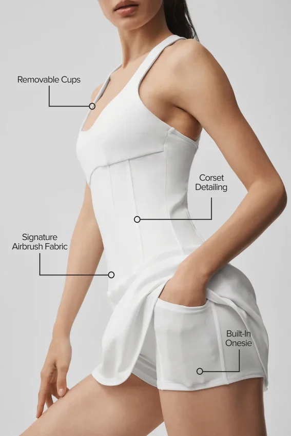 Robe de tennis corset Airbrush Sparks Fly – Blanche