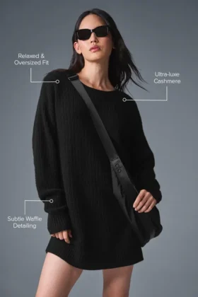 Robe en cachemire moelleux à motif gaufré – Noir