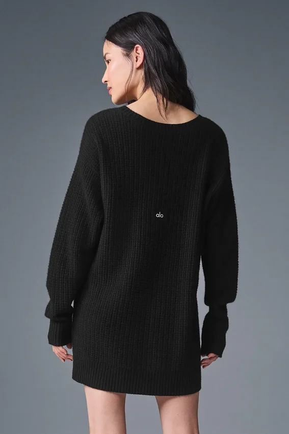 Robe en cachemire moelleux à motif gaufré - Noir